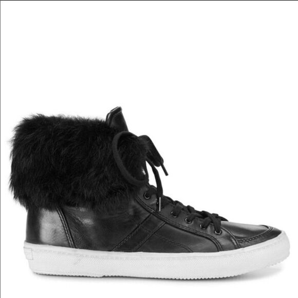 Rebecca Minkoff Sasha Leather Fur Trim Sneakers - Picture 1 of 15